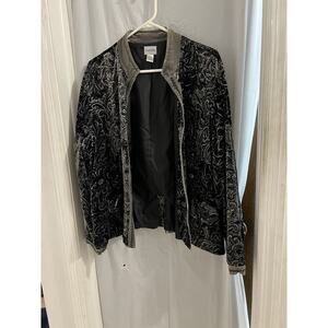 Chicos Black Gray Silver Metallic Baroque Velvet Nicco Jacket Sz Xl Holiday